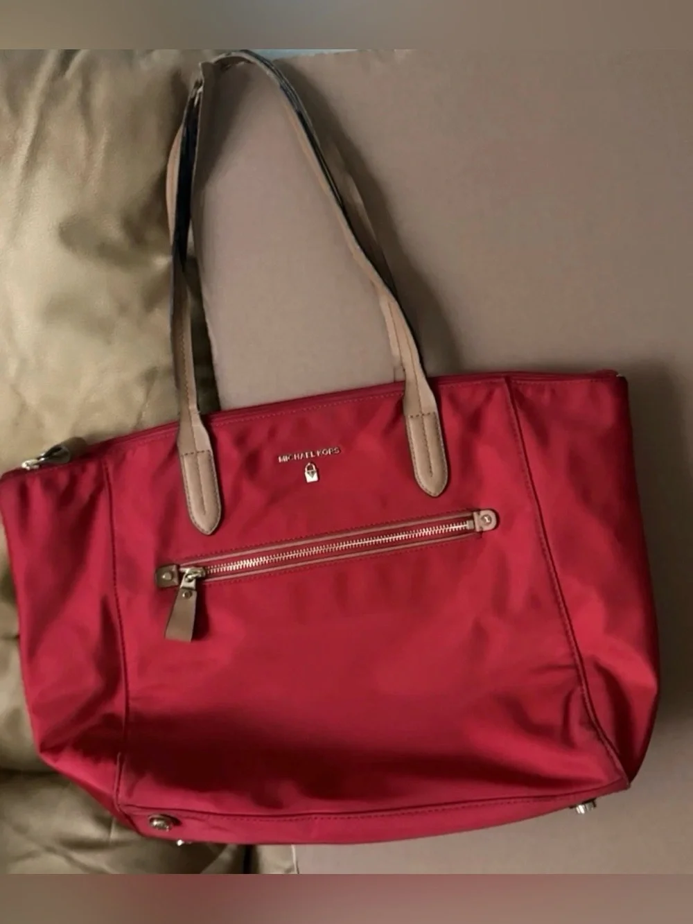 MICHAEL Michael Kors Bag Red Kelsey Large Zip Nylon Tote w/ Luggage Sleeve
